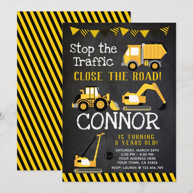 Convite Construção, Caminhão de Entulho (Frente/Verso)