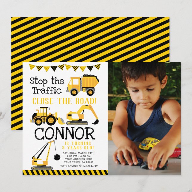 Convite Construção, Caminhão de Entulho com foto (Frente/Verso)