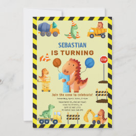 Convite Construção De Dinossauro, primeiro aniversario De 