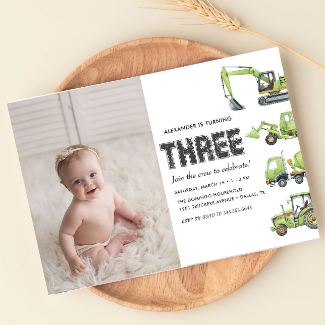 Convite Construção de veículos-caminhões aniversário de 3  (Criador carregado)