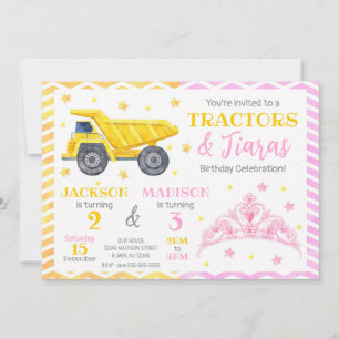 Convite Construção e Aniversário Conjunto da Princesa