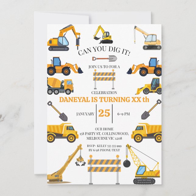 Convite Construção Moderna Festa de Aniversário Simples pa (Frente)