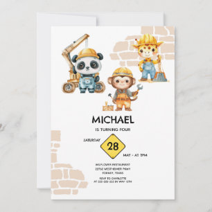 Convite Construções de Animais em Aquarela Qualquer Ano