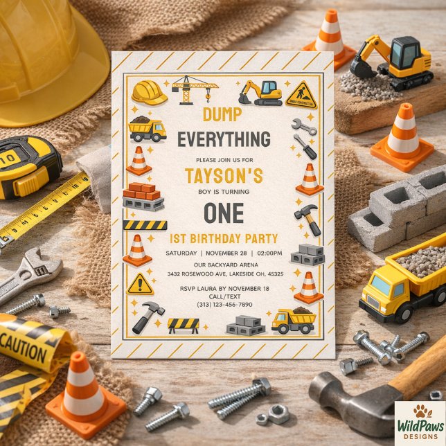 Convite Construction 1ST Birthday | Builder Truck Party  (Construction 1ST Birthday | Builder Truck Party Invitation
)