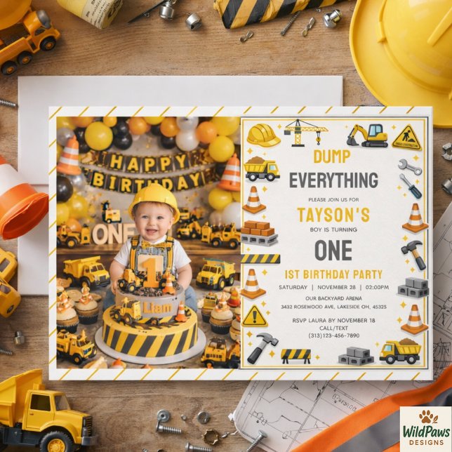 Convite Construction 1ST Birthday | Builder Truck Party  (Construction 1ST Birthday | Builder Truck Party Invitation
)
