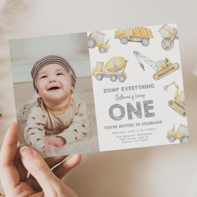 Convite Construction 1st Birthday Party (Criador carregado)