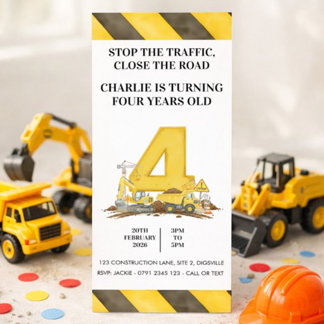 Convite Construction 4th Birthday Invitation (Criador carregado)