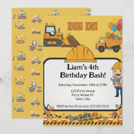 Convite Construction 4th Birthday Invitation | Boy Truck 