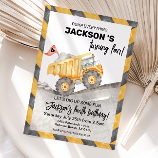 Convite Construction 4th Birthday Invitation, Dump Truck