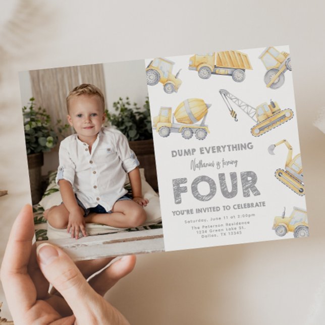 Convite Construction 4th FOUR Birthday Party (Criador carregado)