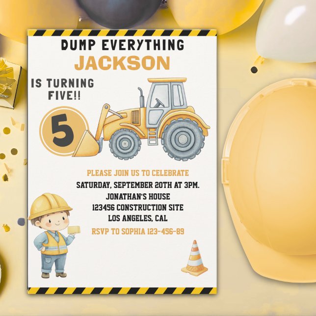 Convite Construction Birthday 5 | Dump Truck & Excavator (Criador carregado)