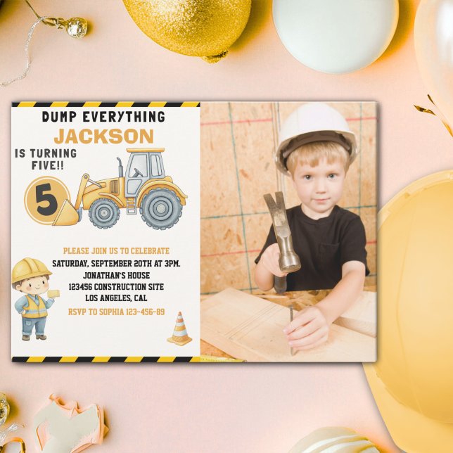 Convite Construction Birthday 5 with Photo | Dump Truck (Criador carregado)