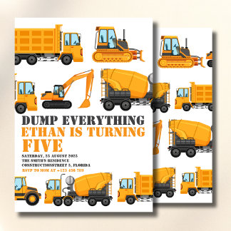 Convite Construction Birthday Dump Truck & Bulldozer Party