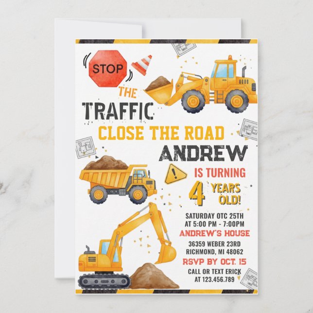 Convite Construction Birthday Invitation (Frente)