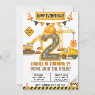Convite Construction Birthday Invitation, Dump Truck