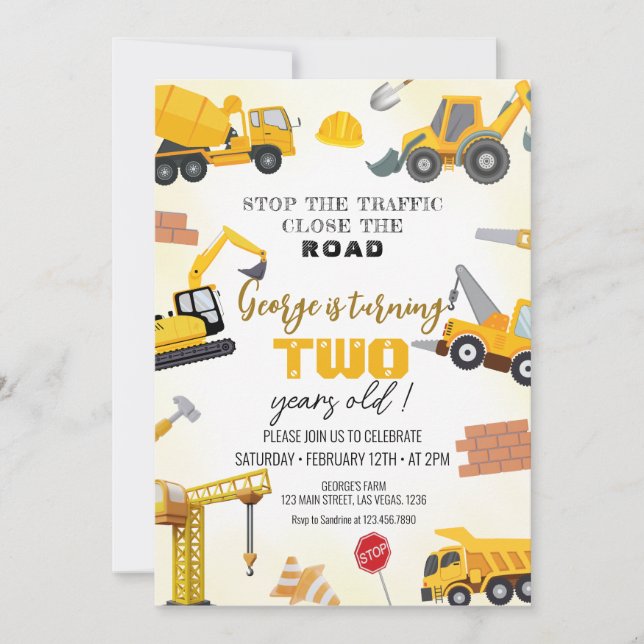 Convite Construction Birthday Invitations (Frente)