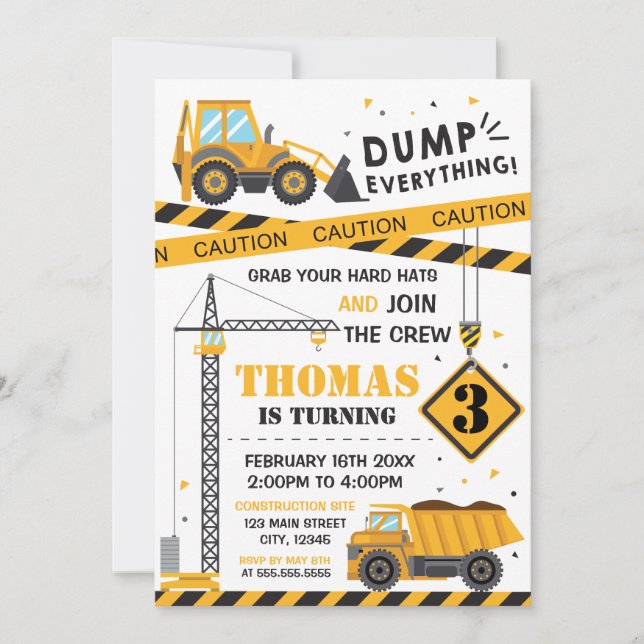 Convite Construction Birthday kid Invitation (Frente)