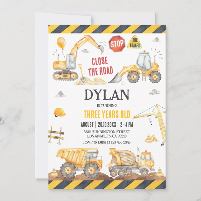 Convite Construction Boy Birthday Invitation (Frente)