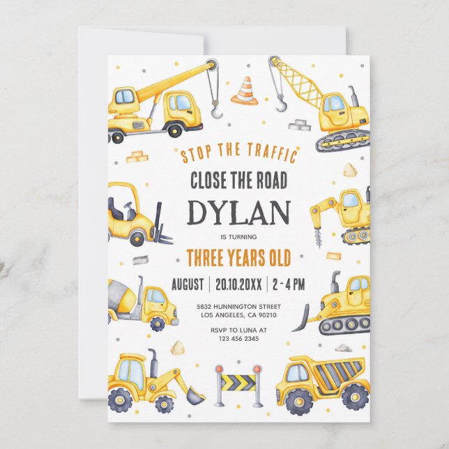 Convite Construction Boy Birthday Invitation (Frente)