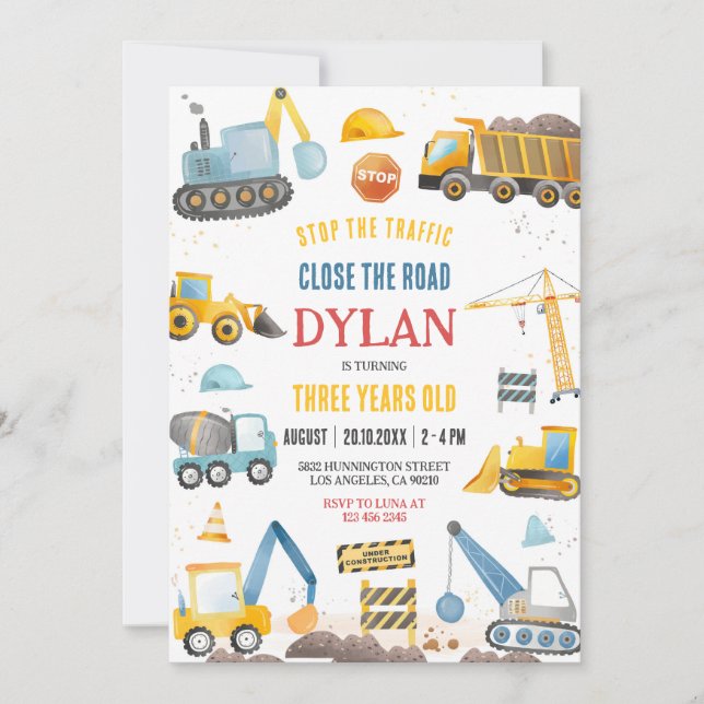 Convite Construction Boy Birthday Invitation (Frente)