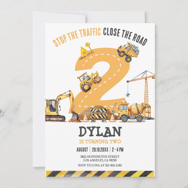 Convite Construction Boy Birthday Invitation (Frente)