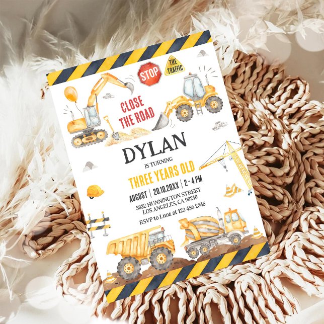 Convite Construction Boy Birthday Invitation (Criador carregado)