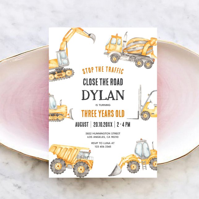 Convite Construction Boy Birthday Invitation (Criador carregado)