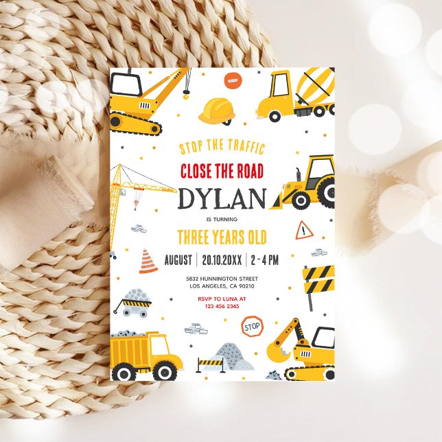 Convite Construction Boy Birthday Invitation (Criador carregado)
