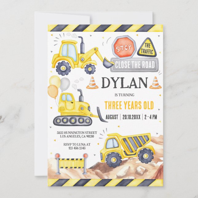 Convite Construction Boy Birthday Invitation (Frente)