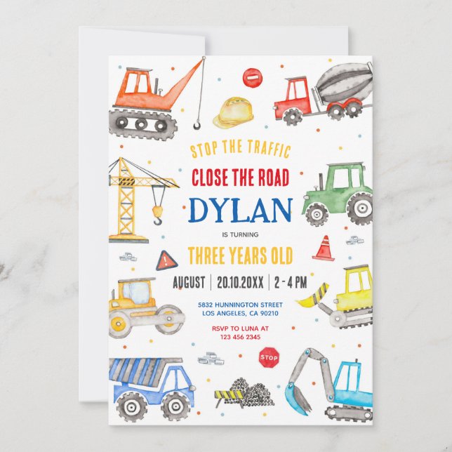 Convite Construction Boy Birthday Invitation (Frente)