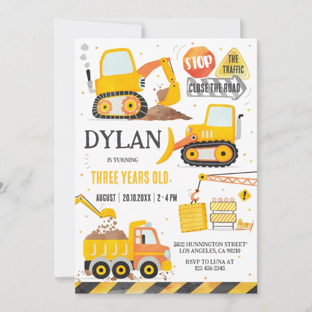 Convite Construction Boy Birthday Invitation (Frente)