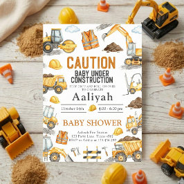 Convite construction bulldozer celebration baby boy shower