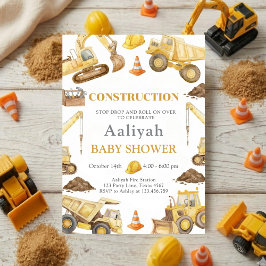 Convite construction bulldozer celebration baby boy shower