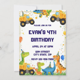 Convite Construction Dinosaur Birthday Invitation Dump