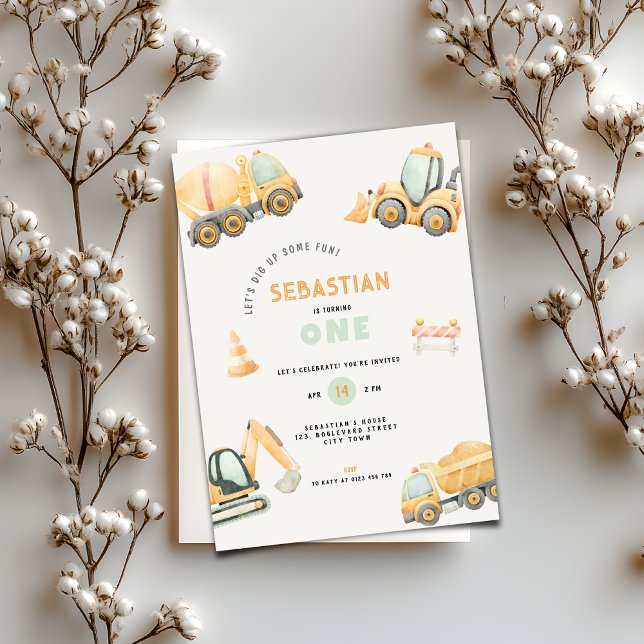 Convite Construction Dump Truck Party Boy First Birthday (Construction Dump Truck Party Boys First Birthday Invitation)