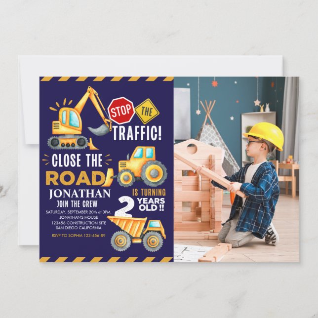 Convite Construction Party for 2nd Birthday Boy (Frente)