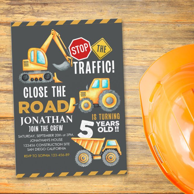 Convite Construction Party for 5th Birthday Boy (Criador carregado)