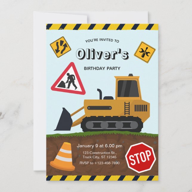 Convite Construction Site Birthday Party (Frente)