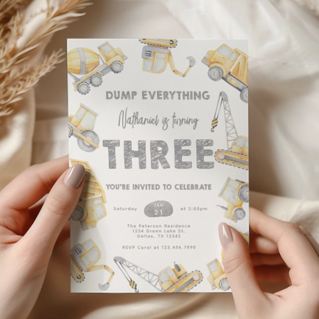 Convite Construction THREE 3rd Birthday Party (Criador carregado)