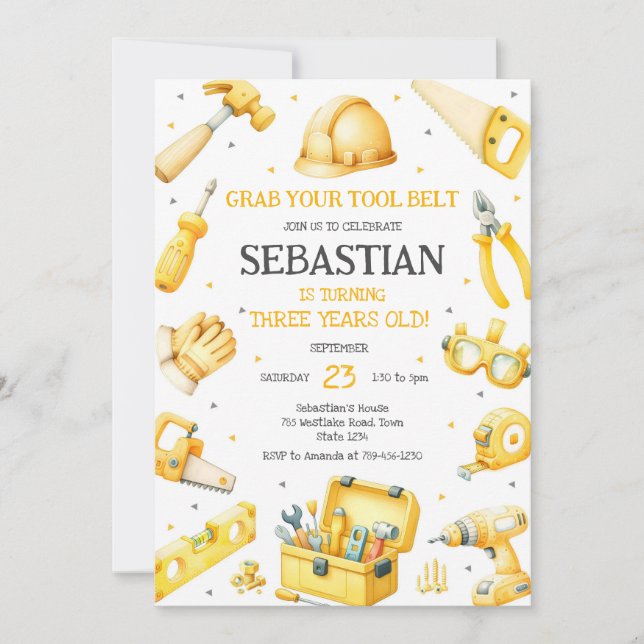 Convite Construction Tools Birthday Invitation (Frente)