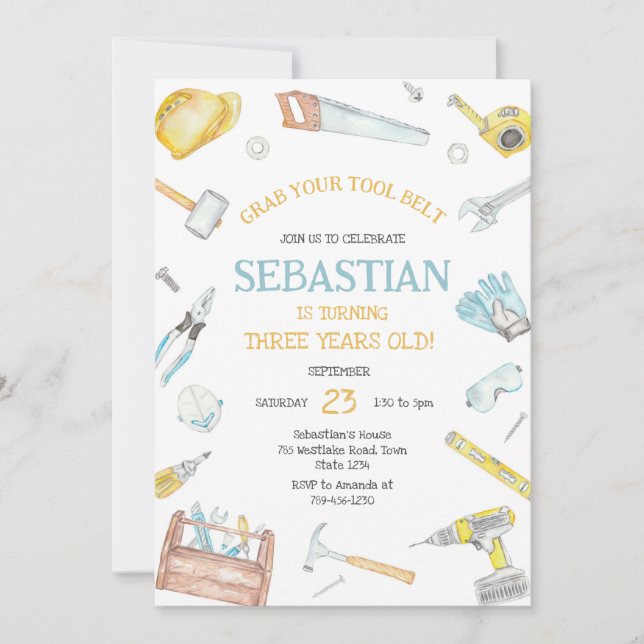 Convite Construction Tools Birthday Invitation (Frente)