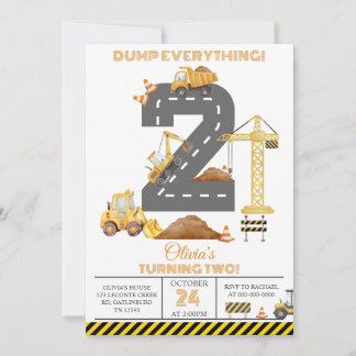 Convite Construction Truck 2nd Birthday Invitation