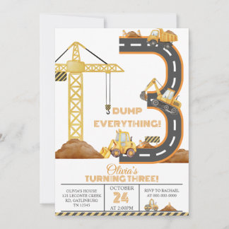 Convite Construction Truck 3rd Birthday Invitation