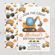 Construction Truck Birthday Invitation
