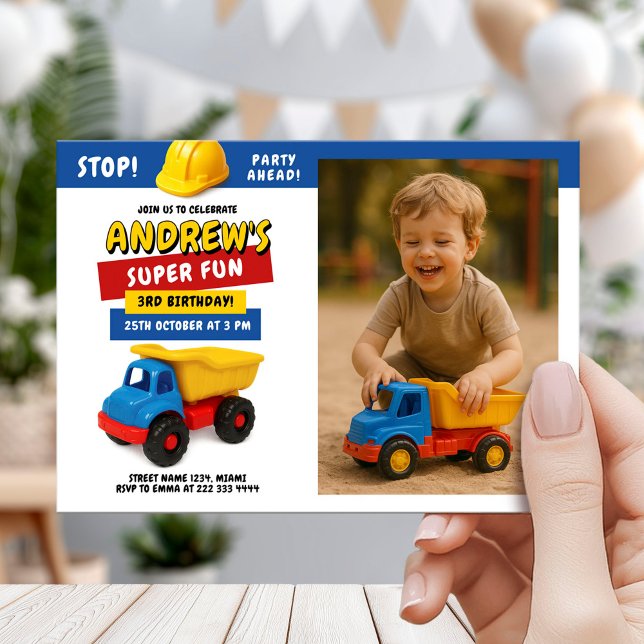 Convite Construction Truck Birthday Party (Criador carregado)