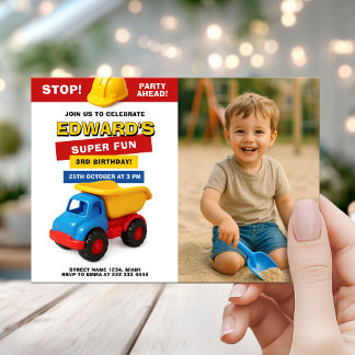 Convite Construction Truck Birthday with photo