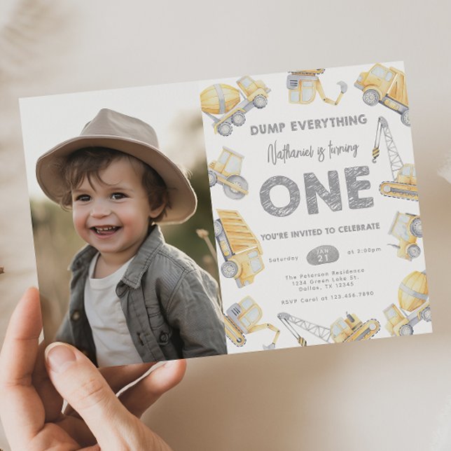 Convite Construction Truck ONE 1st Birthday Party (Criador carregado)