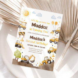 Convite Construction Trucks Boy 2nd Second Birthday