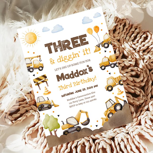 Convite Construction Trucks Boy Dirty 3RD-Y Third Birthday (Criador carregado)