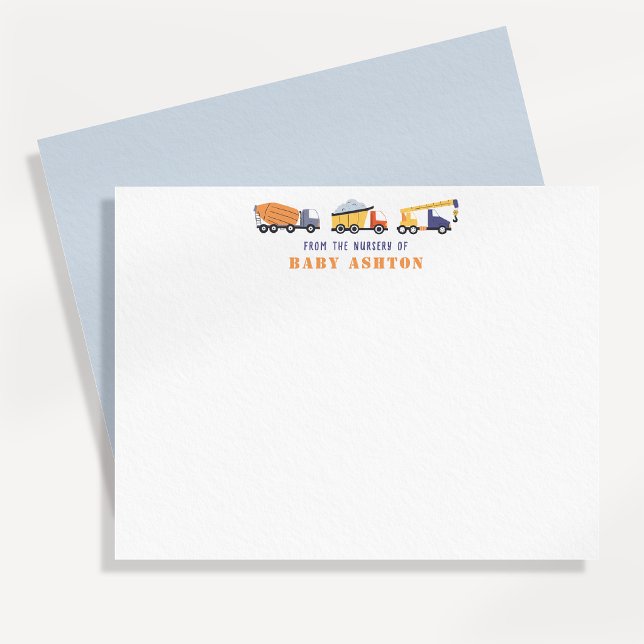 Convite Construction Trucks Nursery Note Card (Criador carregado)